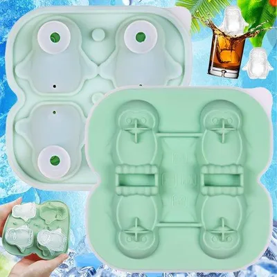 Imagen del producto de 2 moldes de silicona con forma de pingüino para hacer hielo, con 4 pingüinos adorables | Apto para uso alimentario y fácil de desmontar