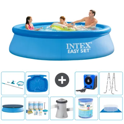Produktbild von Intex runder aufblasbarer Easy Set-Pool – 305 x 76 cm – Blau – im Lieferumfang enthalten Abdeckung - Wartungspaket - Filterpumpe für Schwimmbad - Filter - Bodenplane - Reinigungskit