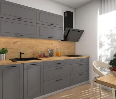 Produktbild von Modulare Küchenzeile KVANTUM Küchenblock 240cm Farbe & Ausführung wählbar Blum Metabox Teilauszug dust grey matt grau