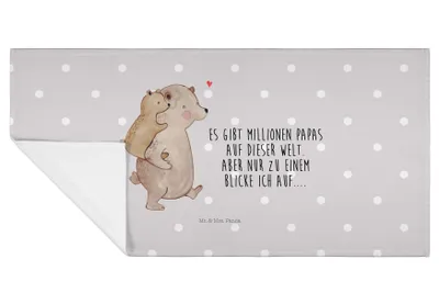 Produktbild von Mr. & Mrs. Panda Handtuch Papa Bär - Grau Pastell - Geschenk, Vatertag, Geburtstag, Muttertag, Vater, baumwolle, gesichtstuch, frottierhandtuch, Flauschtuch, 50x100