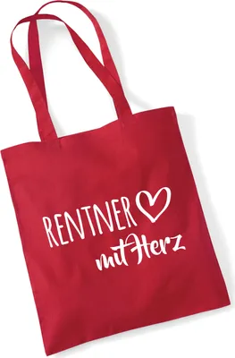 Produktbild von Huuraa Jutebeutel Rentner mit Herz 10 Liter Classic Red Baumwolle Tasche Geschenkidee