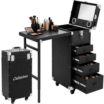 Image de Trousse de maquillage, table de maquillage, bureau de manucure, pliable, portable, mobile, professionnel, station pour styliste ongulaire, esthéticienne pour salon et travail mobile.