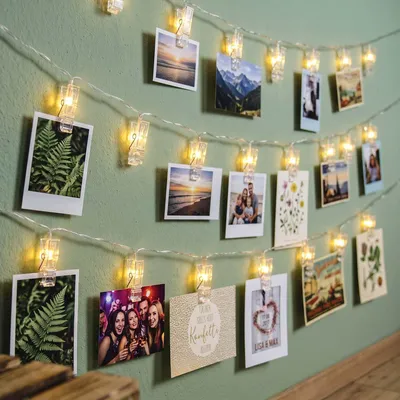 LED-Lichtkette mit 40 Clips, warmweiß, USB, 5,85 m, für Innen