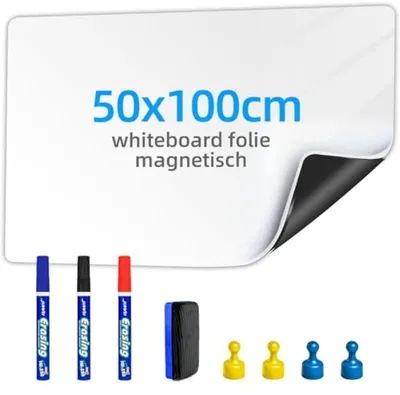 Produktbild von PromoHome® Magnetische Whiteboardfolie 50 x 100 cm – Selbstklebende Magnettafel mit Markern, Radierer und Magneten