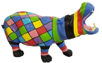 Zdjęcie produktu dla Casa Padrino designerska figura dekoracyjna hipopotam kolorowy 120 x wys. 60 cm - rzeźba dekoracyjna - figura ogrodowa - dekoracja ogrodowa odporna na warunki atmosferyczne
