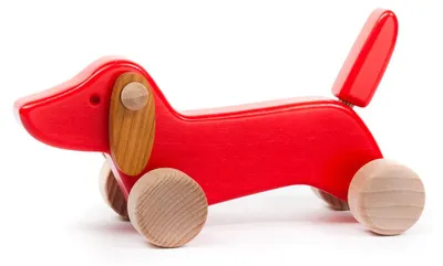 Immagine prodotto di Cucciolo di bassotto in legno - Cagnolino giocattolo in legno rosso