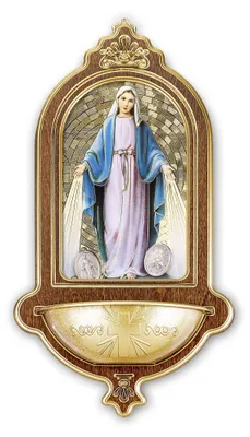 Wasserbecken aus Holz, Madonna Miraculosa, 13,9x25,4 cm