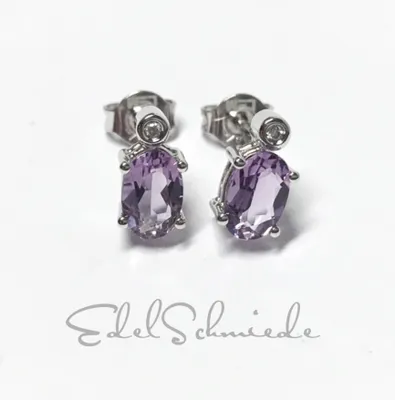 Produktbild von Edelschmiede925 Weißgoldohrstecker mit ovalem Amethyst + Brillant 585/-