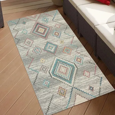 Image de Tapis d'intérieur et d'extérieur avec motif en vert crème Taille - 80 x 300 cm