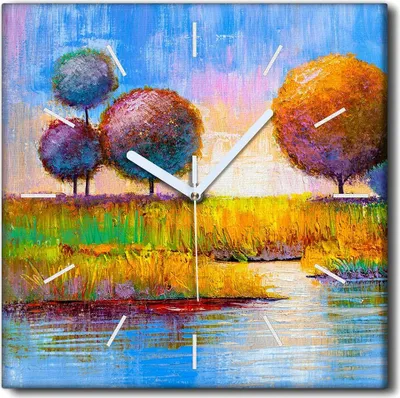 Produktbild von Coloray Uhr auf Leinwand 30x30 cm Wand Uhr Dekoration Wohnzimmer Segeltuch weiße Zeiger -Sommer-River Natur.