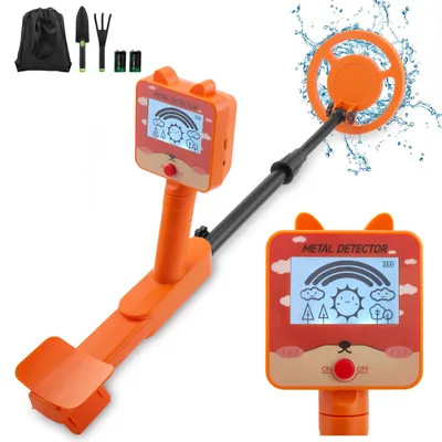 Immagine prodotto di Metal detector - Metal detector leggero per adulti e bambini - Bobina di ricerca impermeabile da 12,7 cm - Display LCD - Regolabile da 90,5 a 116,5 cm - Batteria inclusa - Oro