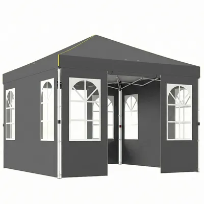 Produktbild von Pavillon 3x3m Wasserdicht Stabil Winterfest Pop-up Faltpavillon, Ein-Knopf-Aufbau, UV 50+ Dunkelgrau