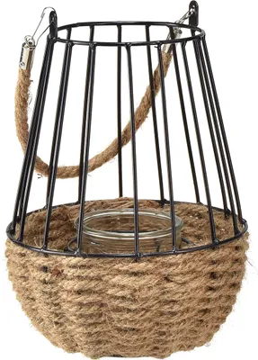 Produktbild von Windlicht Schwarz Natur mit Henkel Glas Teelicht Ø18cm H22cm Dekoration Innen Außen