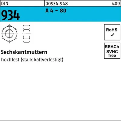Produktbild von Reyher  Sechskantmuttern DIN 934 A 4-80 M 5 A 4-80 (1000 Stück)