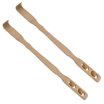 Produktbild von 2er Set Rückenkratzer mit Massagerollen Bambus Kratzhilfe 46 cm Kratzhand Rücken Kratzer Rückenmassage
