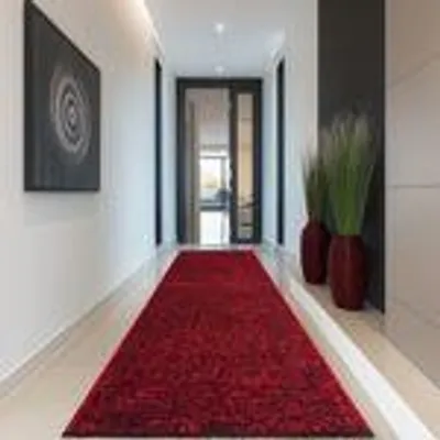 Produktbild von Boho Chenille Teppich Vintage Kelim Design, weich & stilvoll für Wohnzimmer, Schlafzimmer, Büro & Küche, Größe: 80 x 250 cm, Farbe: Rot