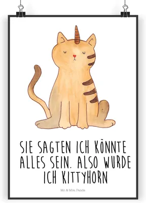 Produktbild von Mr. & Mrs. Panda Bild Einhorn Katze DIN A3 - Weiß - Geschenk, Unicorn, kunstdruck poster, Regenbogen, wanddeko, Mieze, Wandbild, Glitzer, drucke