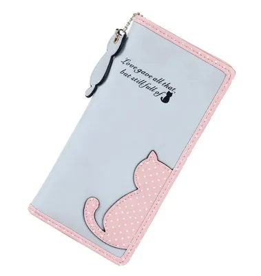 Obrázok produktu pre Kabelka Dámska peňaženka Dlhá peňaženka so zipsom a tlačovým kolíkom Elegantná kabelka Cat Wallet Large pre ženy a dievčatá (svetlo modrá)