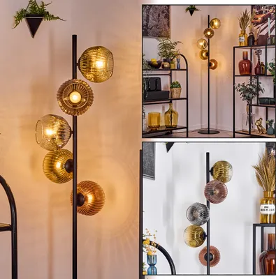 Produktbild von Villamare Stehlampe aus Metall/Riffelglas, Schwarz/Kupfer/Rauch/Gold/Klar, E14