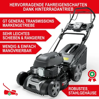 Produktbild von ONBEST TXC-3646 Rasenmäher Benzin | mit Antrieb | 46 cm Schnittbreite | 4,9 PS | Doppelmesser mit Sograd