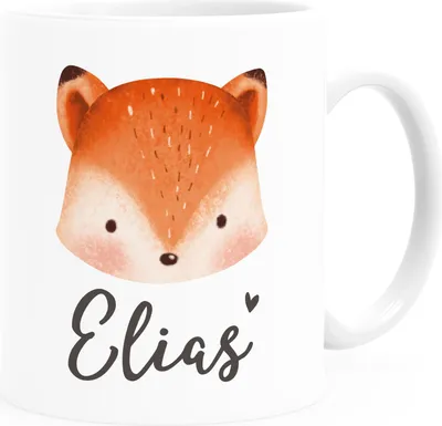 Produktbild von Kindertasse Keramik Bär Fuchs Einhorn mit Namen Namenstasse Tiermotive personalisierte Geschenke SpecialMe® Fuchs weiß standard