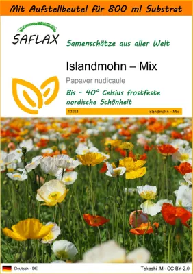 Produktbild von SAFLAX Garden in the bag - Islandmohn – Mix - Papaver nudicaule - 8000 Samen - Mit Anzuchtsubstrat im praktischen, selbst aufstellenden Beutel