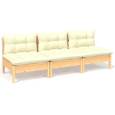 Produktbild von vidaXL 3-Sitzer-Gartensofa mit Creme Kissen Massivholz Kiefer