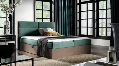 Produktbild von Boxspringbett Bett LAMBROS 200x200cm Dunkel Eiche Stoff Grün inkl. Bettkasten