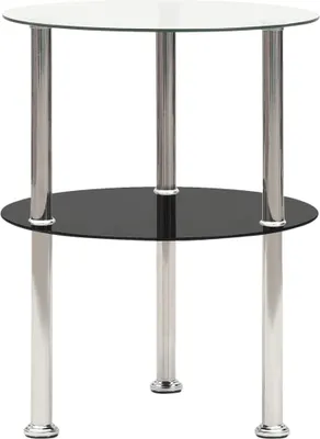 Produktbild von "2026 Promotion" Beistelltisch, Nachttisch, für Wohnzimmer/Büro, mit 2 Ablagen Transparent & Schwarz 38cm Hartglas - fernsehtisch CC12370