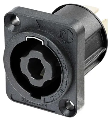 Produktbild von NEUTRIK® speakON®, 4-pol , Kunststoff-, 1/4" Flachsteckzungen-Einbaustecker, versilberte(r) Kontakt(e), Type D, schwarz