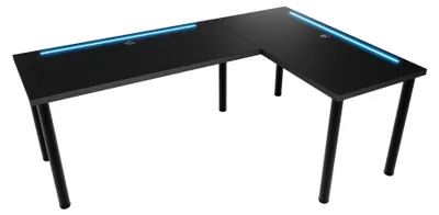 Produktbild von MÖBELSYSTEM L-förmiger Schreibtisch beidseitig montierbar, LED-Beleuchtung,Schwarz