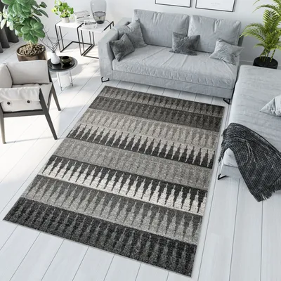 Produktbild von Teppich Wohnzimmer Schlafzimmer Kurzflor Modern Meliert Design Grau Schwarz  160 x 220 cm