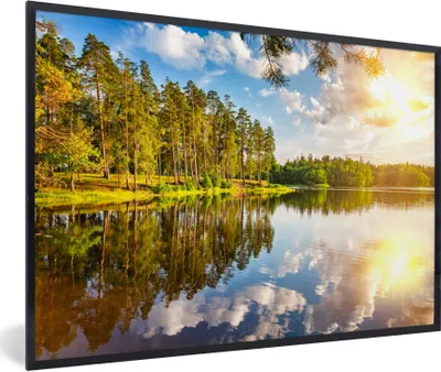 Produktbild von MuchoWow® Gerahmtes Poster Sonne - Wasser - Bäume 60x40 cm - Poster mit Schwarzem Bilderrahmen Wandposter Rahmen Foto Bilder - Printing - Wanddeko Schlafzimmer