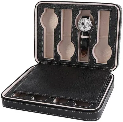 Image de Organiseur de voyage à fermeture éclair, présentoir à montres à 8 compartiments, boîte à montres portable (noir)