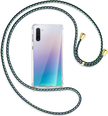 Produktbild von Handykette Backcover-Schutzhülle mit Band (Metall goldfarben) für Samsung Galaxy Note 10 (N970) - grün/blau/weiß
