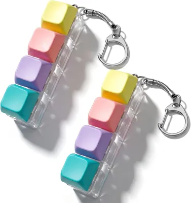 Obrázek produktu pro Klíčenka s klávesnicí pro fidgetování, 4 klávesy - sada 2 kusů - Hračka pro fidgetování s klikavými tlačítky, roztomilý design