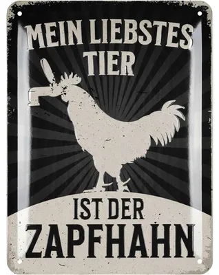 Produktbild von LANOLU retro Blechschild ZAPFHAHN, lustiges Sprüche Bier Schild als Partykeller Deko, Kneipen, Irish Pub, Bar Dekoration aus Metall, 15x20cm