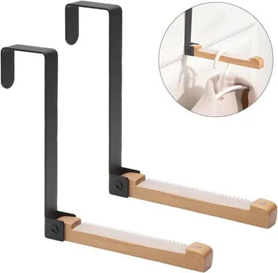 Obrázok produktu pre Sklopný háčik na dvere, 2-dielny, čierny, kov a drevo, pre dverové rámy s šírkou 4,5 cm