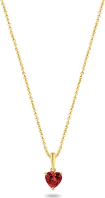 Produktbild von New Bling 9NBG-0690 Gold Halskette mit Anhänger - Zirkonia - 6.5x6.2mm - Herz - Rot - Ankerglied - 39+3+3cm - 0.87 Dicke - 14 Karat - Gold
