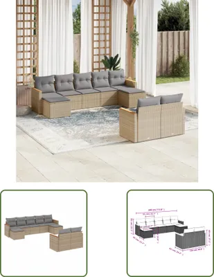Image de The Living Store 9-pièces salon de jardin avec coussins beige poly rotin