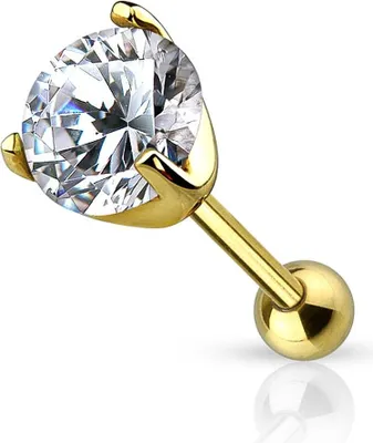 Produktbild von Autiga® Ohr Piercing 14 Karat 585 Echtgold Zirkonia Stecker Tragus Helix Cartilage Barbell Kristalle gold Kugel Ø 5 mm