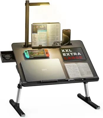 Produktbild von Laptoptisch fürs Bett höhenverstellbar LED-Lampe mit Schublade