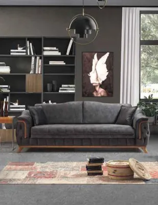 Produktbild von Sofa 3 Sitzer Sofas Sitz Stoff Schwarze Textil Polster Wohnzimmer Textil 3er