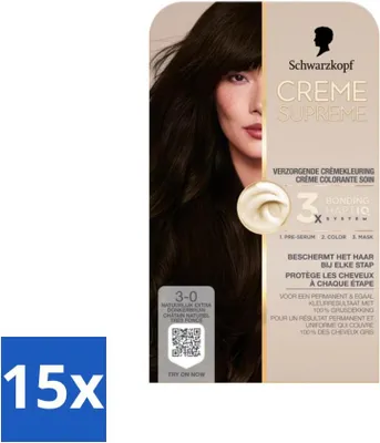 Obrázek produktu pro Schwarzkopf - Barva na vlasy - Creme Supreme 3-0 - Přírodní extra tmavě hnědá - 245 g - hodnotné balení - 15 kusů