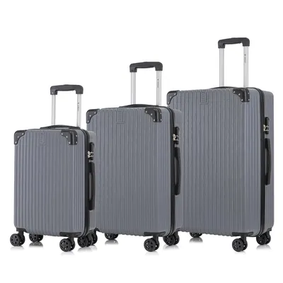 Produktbild von Suitcase Set, Rollkoffer Handgepäck, Kofferset, mit 4 Rollen 360°, Hartschalenreise Zahlenschloss, Weicher Gummigriff (3er Set, M,L&XL, Grau)