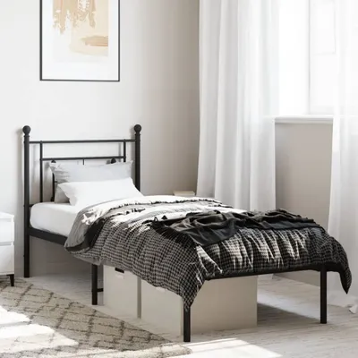 Produktbild von Design Möbel Bettgestell mit Kopfteil Metall Schwarz 75x190 cm - 2024 Neu