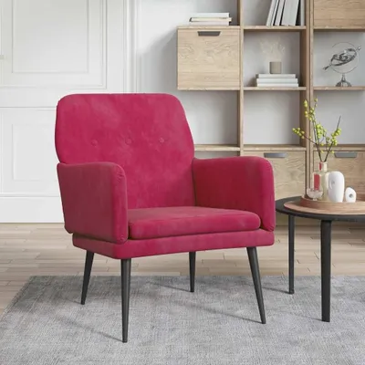 Produktbild von Weinroter Samtsessel 62x79x79 cm mit Metallgestell, gepolstertem Sitz und Armlehnen für Wohnzimmer, Leseecke, Büro und Lounge