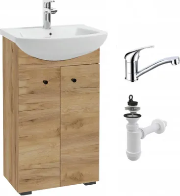 Zdjęcie produktu dla Szafka Łazienkowa z Umywalką 50 cm Dąb Craft Złoty Stojąca Bateria Obrotowa