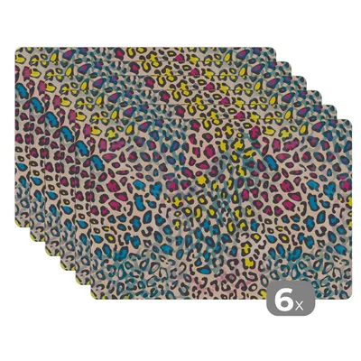 Obrázok produktu pre MuchoWow® Podložky Sada 6 podložiek Umývateľné podložky 30x45x0.3cm Potlač pantera - Vzory - Farby Podložka pod stôl Nekĺzavá a odolná voči teplu