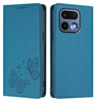 Produktbild von Lederhülle für Realme 16 Pro, Schmetterling Prägung Leder Brieftasche Schutzhülle mit Ständer Blau